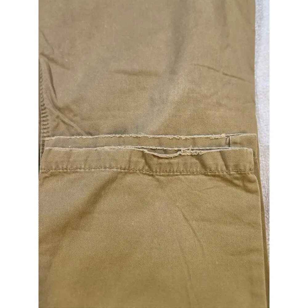 BKE Canvas Carpenter Pants Mens 32L Khaki Tan Straight Leg Workwear Distressed